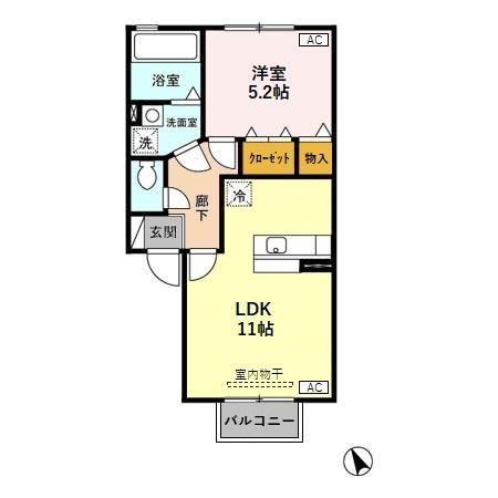 インフィールB(1LDK/1階)の間取り写真