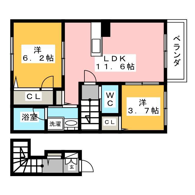YSヒルメゾンII(2LDK/2階)の間取り写真