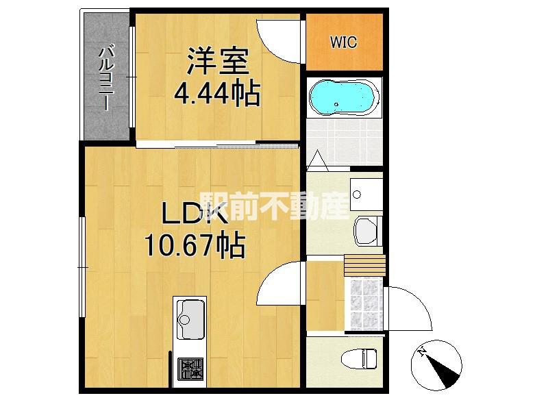 八女市蒲原A棟(1LDK/1階)の間取り写真