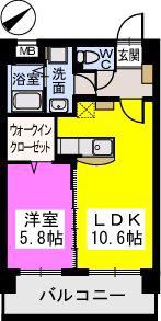 COURT MIDI(1LDK/6階)の間取り写真