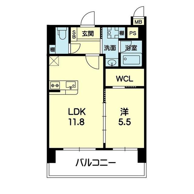 ライズ南熊本(1LDK/8階)の間取り写真