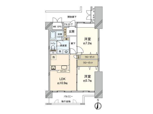 ラグザ大阪レジデンス(2LDK/9階)の間取り写真