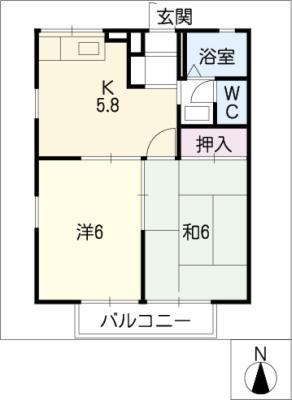 エステートピア二重堀(2K/2階)の間取り写真