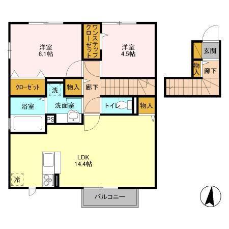 ヴィクトワール常総AB(2LDK/2階)の間取り写真