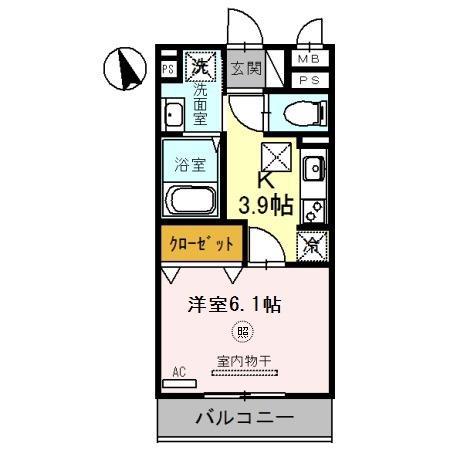 カーサ・フェリーチェ平田(1K/1階)の間取り写真