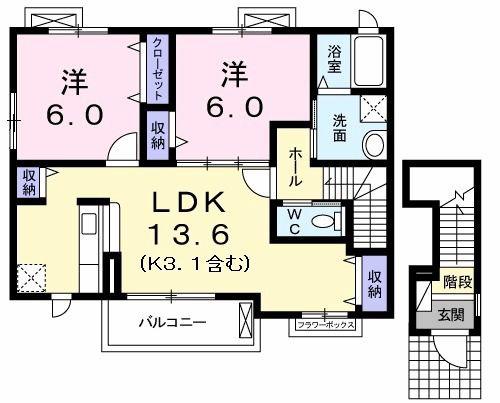 ウィステリア西砂III(2LDK/2階)の間取り写真