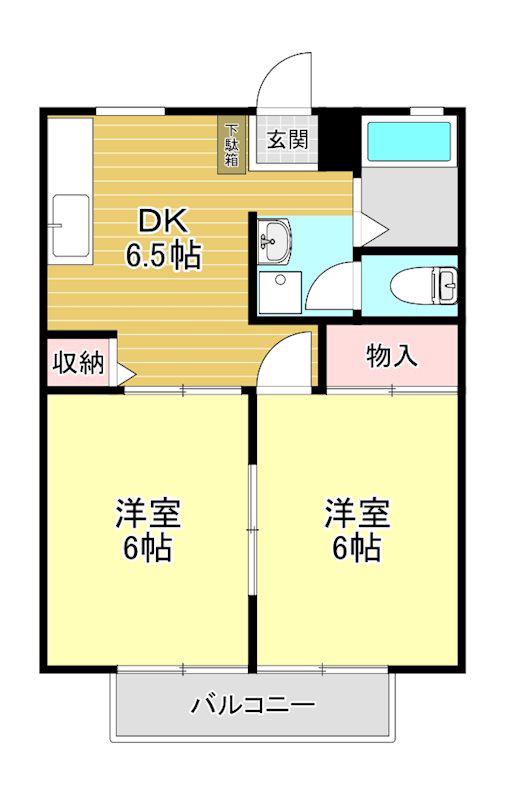 クレールコート(2DK/2階)の間取り写真