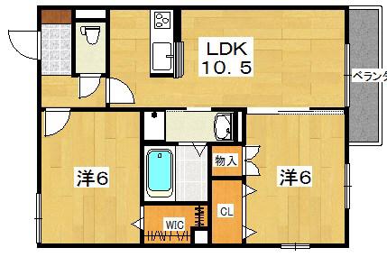 ヘーベルメゾン西おでまち(2LDK/2階)の間取り写真
