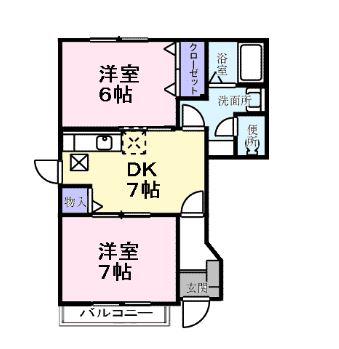 ティンカーベルハイム(2DK/1階)の間取り写真