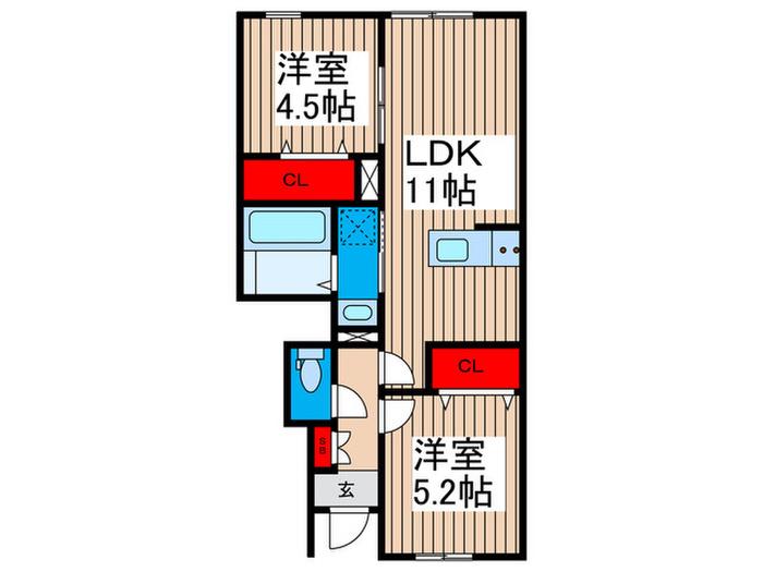 リーブルファイン足立神明(2LDK/1階)の間取り写真