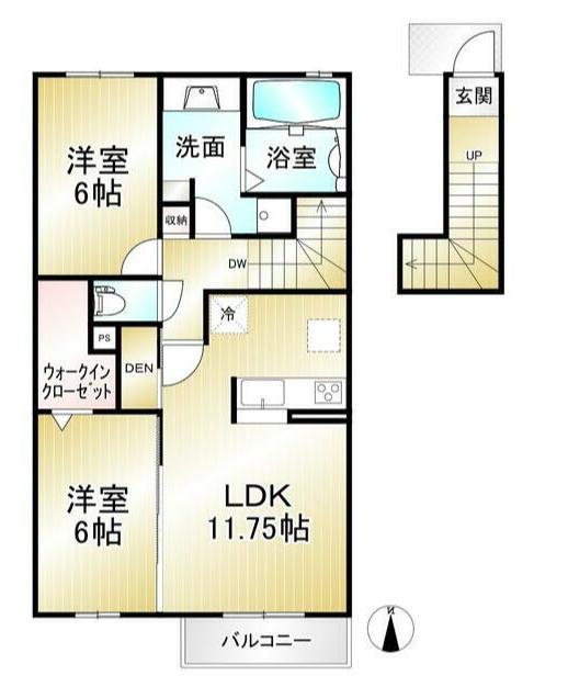 クレールヴェルデ(2LDK/2階)の間取り写真