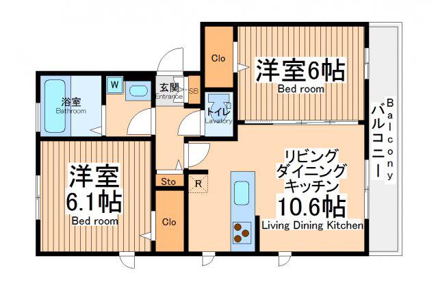 アドヴァンセルビービー1(2LDK/3階)の間取り写真