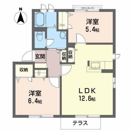ディアス盛南 A棟(2LDK/1階)の間取り写真