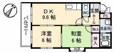 ファミールアキ(2DK/1階)の間取り写真