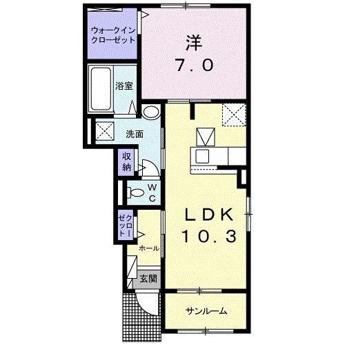 ウィステリアヒルズ I(1LDK/1階)の間取り写真