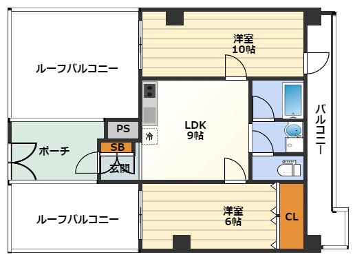 英和ビル(2LDK/10階)の間取り写真