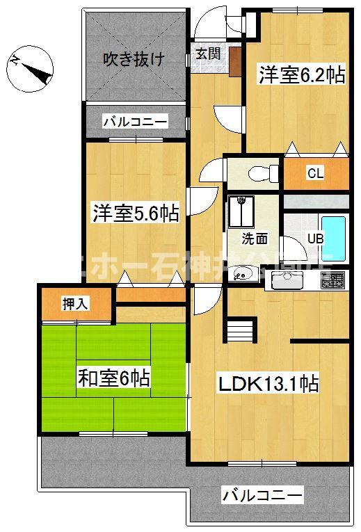 ヤマジンフローラ(3LDK/1階)の間取り写真