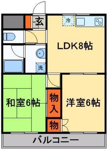 ラフィーヌ・青柳Ⅰ(2LDK/2階)の間取り写真