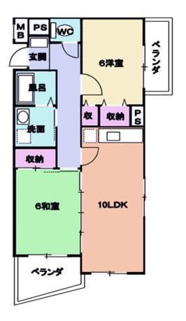 エムティエス古川(2LDK/4階)の間取り写真
