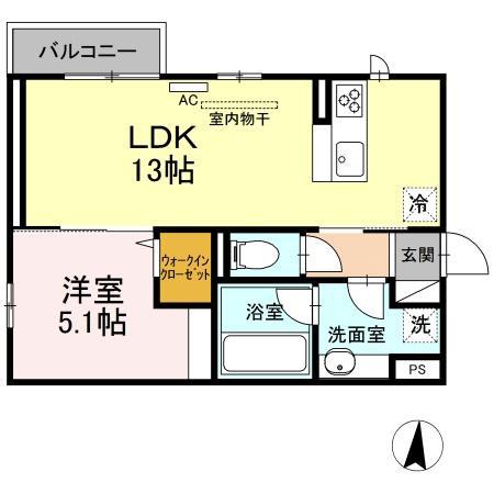 ベアーワン(1LDK/2階)の間取り写真