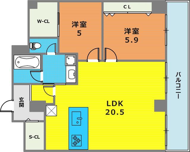 VILLA MARIA(2LDK/4階)の間取り写真
