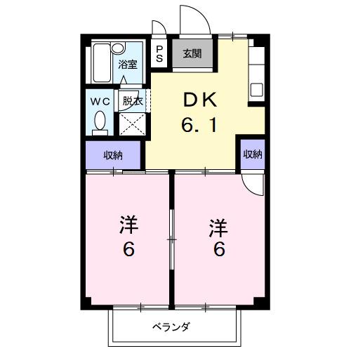 パレスインビレッヂ(2DK/2階)の間取り写真