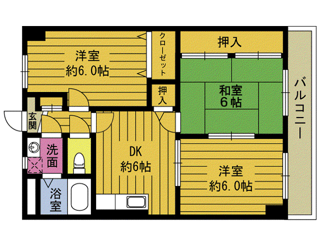 エスティアム田園A(3DK/3階)の間取り写真