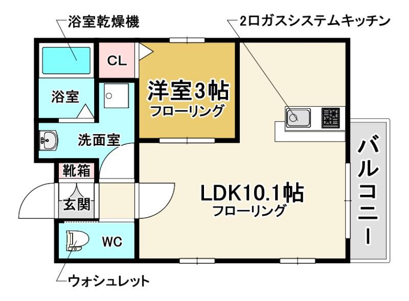 ルッソ豊中蛍池(1LDK/3階)の間取り写真