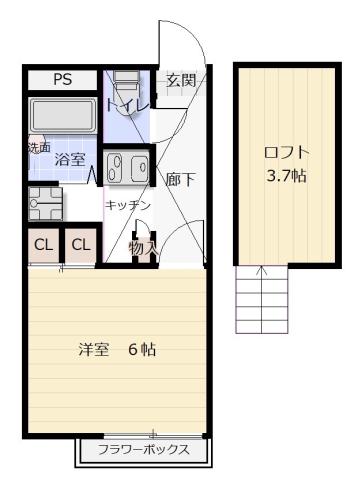 ブリリアント砂津(1K/1階)の間取り写真