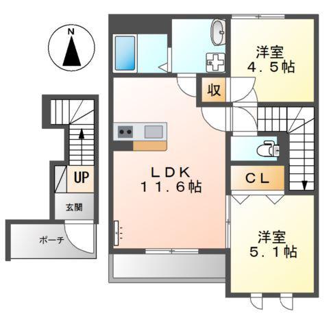 ウインドヒル(2LDK/2階)の間取り写真
