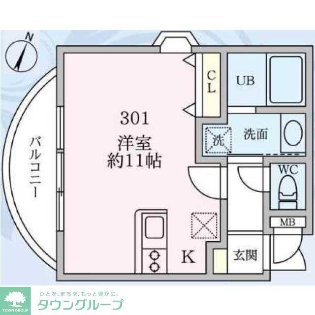 アカンサス(ワンルーム/2階)の間取り写真
