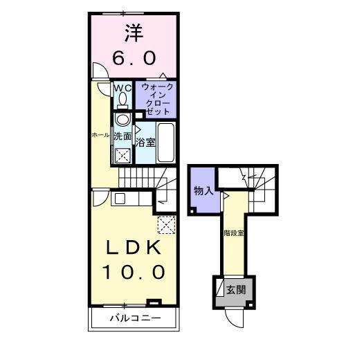 ミーアシャム(1LDK/2階)の間取り写真