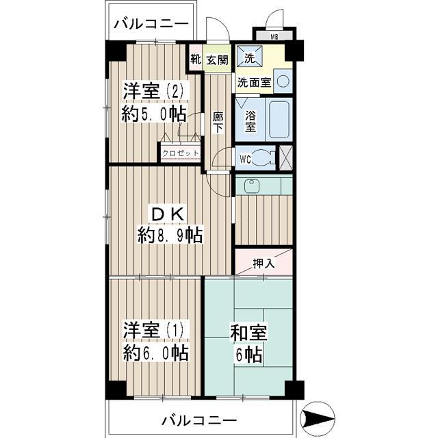 ノーブル蓮沼(3DK/9階)の間取り写真