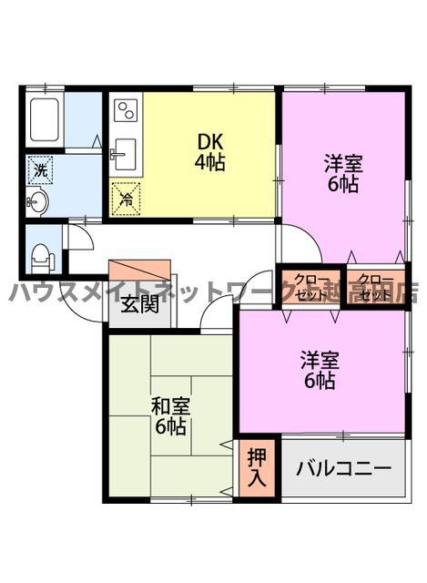 カントリーハイツB(3DK/2階)の間取り写真