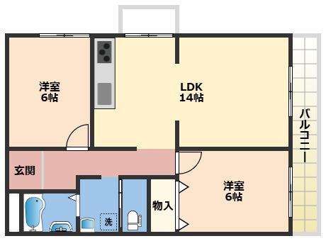 センチュリーハイツ和歌浦(2LDK/2階)の間取り写真