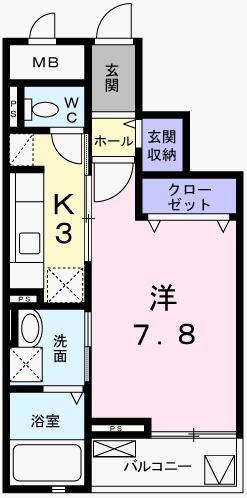 グランアウローラVIII(1K/3階)の間取り写真