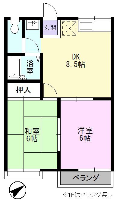 シャンポール北野 A棟(2DK/1階)の間取り写真