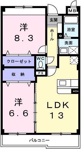 エムグレイス(2LDK/2階)の間取り写真