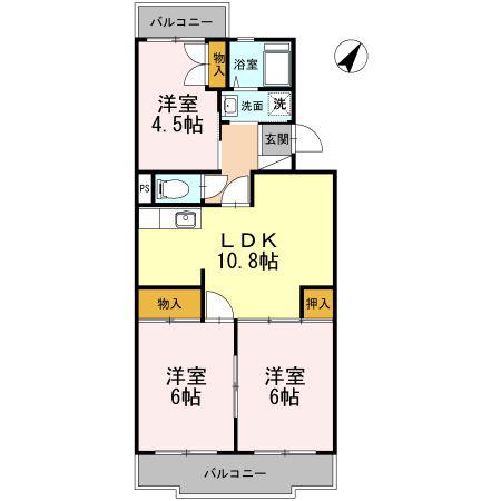 コンフォート鵠沼I(3LDK/2階)の間取り写真
