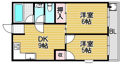 セイム三箇(2DK/2階)の間取り写真