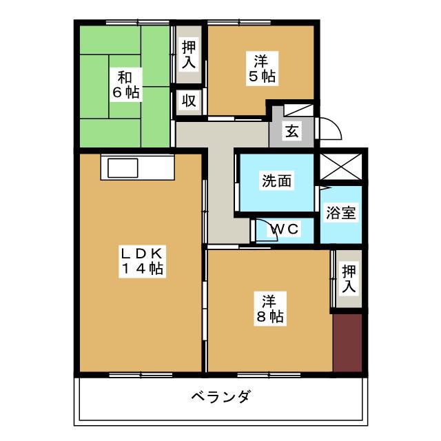 ニューハイツ光洋旭が丘403(3LDK/4階)の間取り写真