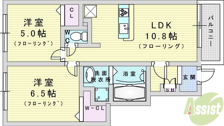 鳥飼下2丁目アパート(2LDK/1階)の間取り写真