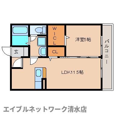 ヴィラ B棟(1LDK/2階)の間取り写真