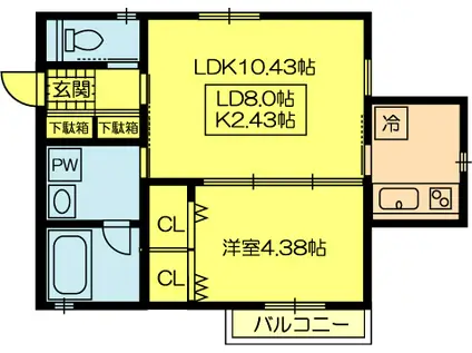 ティーズフルフト(1LDK/3階)の間取り写真