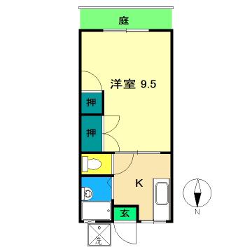 ハイツ野崎(1K/1階)の間取り写真