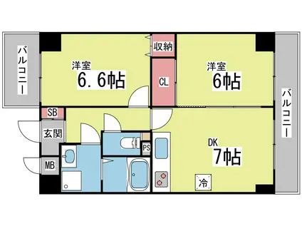 アルカディア御影(2DK/3階)の間取り写真