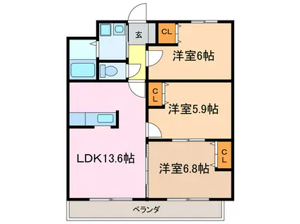 ソレイユI(3LDK/2階)の間取り写真