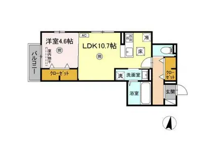 D-ROOM高須2丁目 A棟(1LDK/1階)の間取り写真
