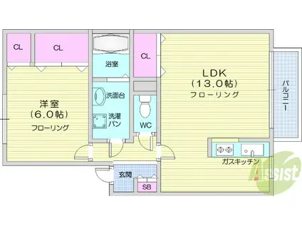 コンフォールM1(1LDK/2階)の間取り写真