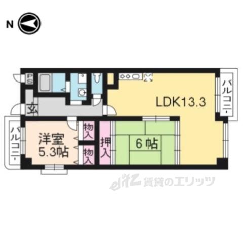 ガイア萱野浦(2LDK/5階)の間取り写真